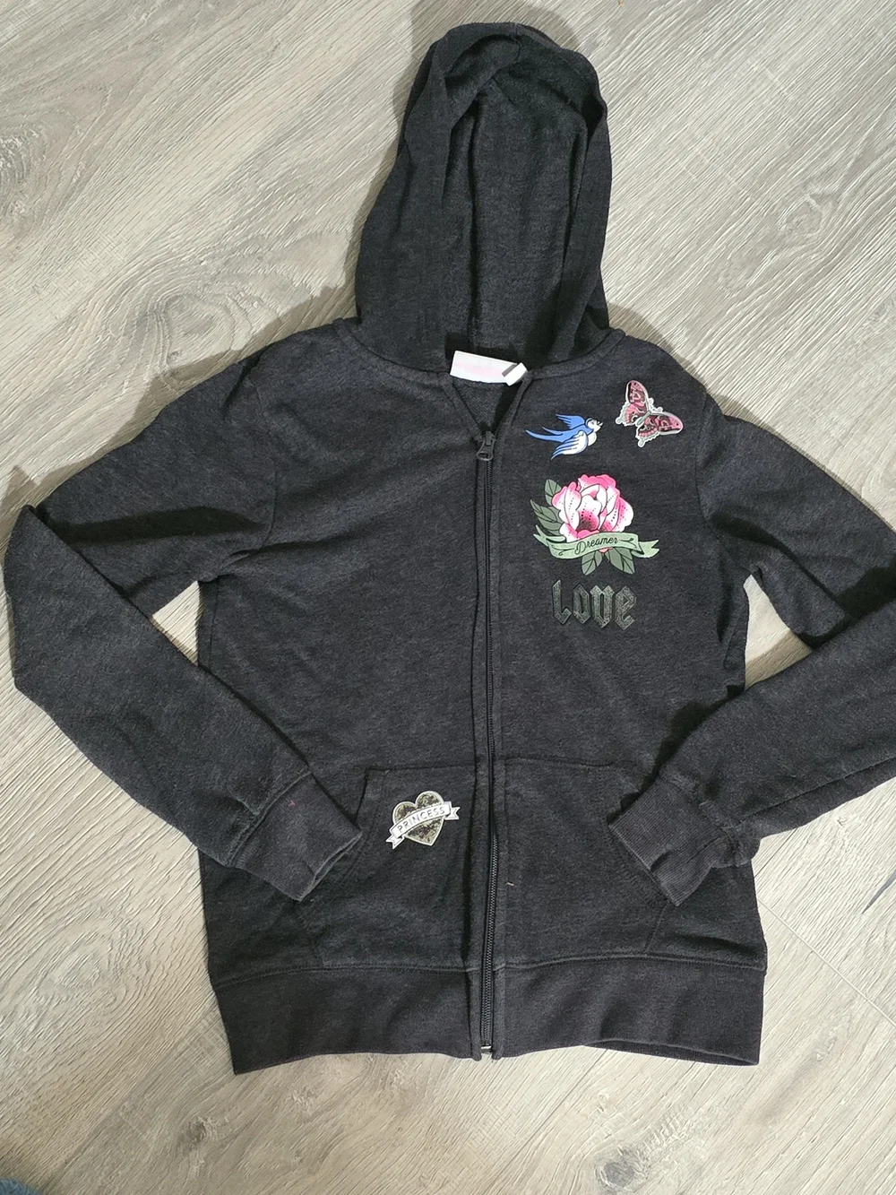 The Children's Place Charcoal Black Floral & Bird Zip Hoodie